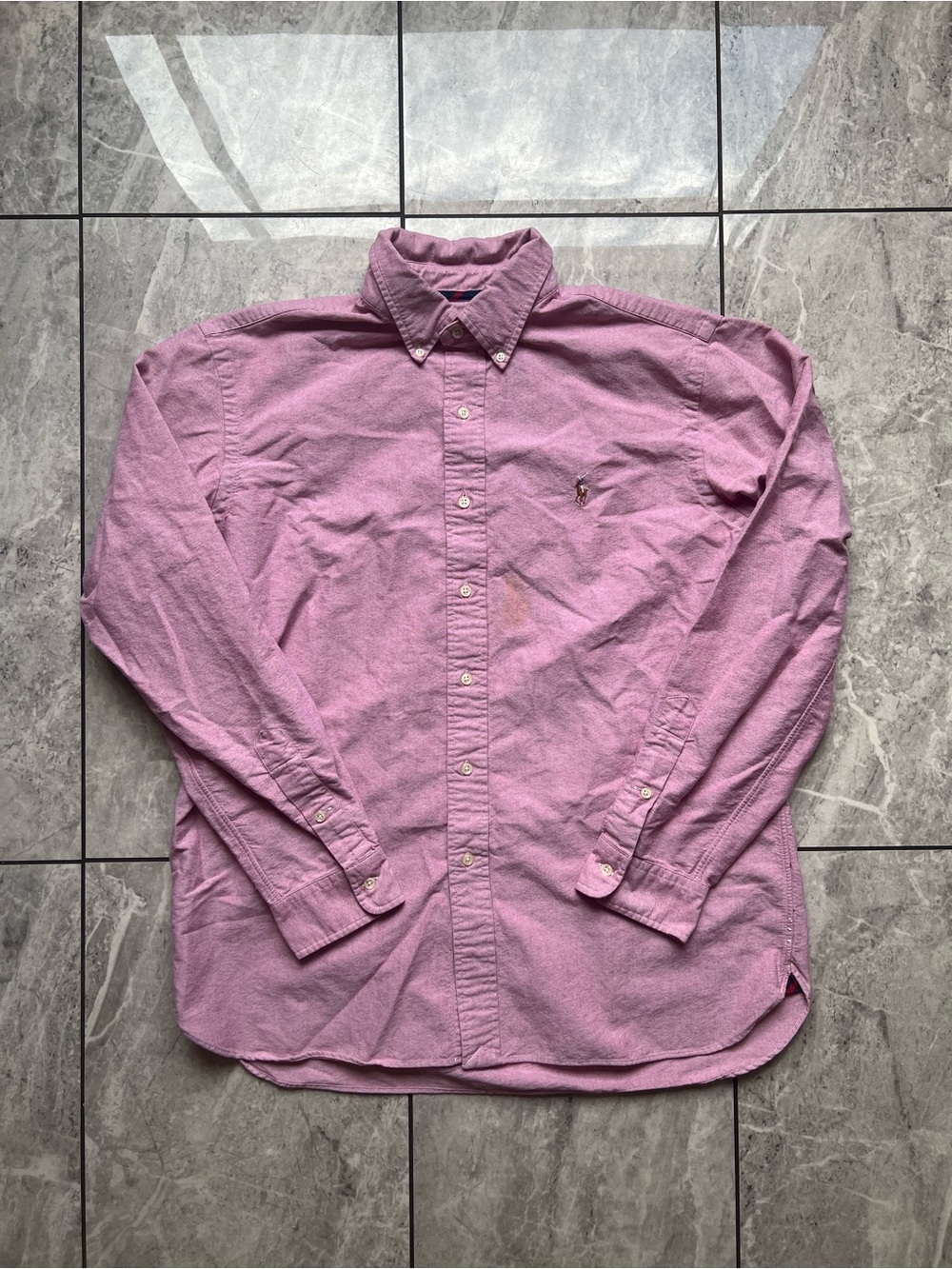Ralph Lauren Mens Classic Fit Oxford Shirt Pink Heather Long Sleeve Large Preppy